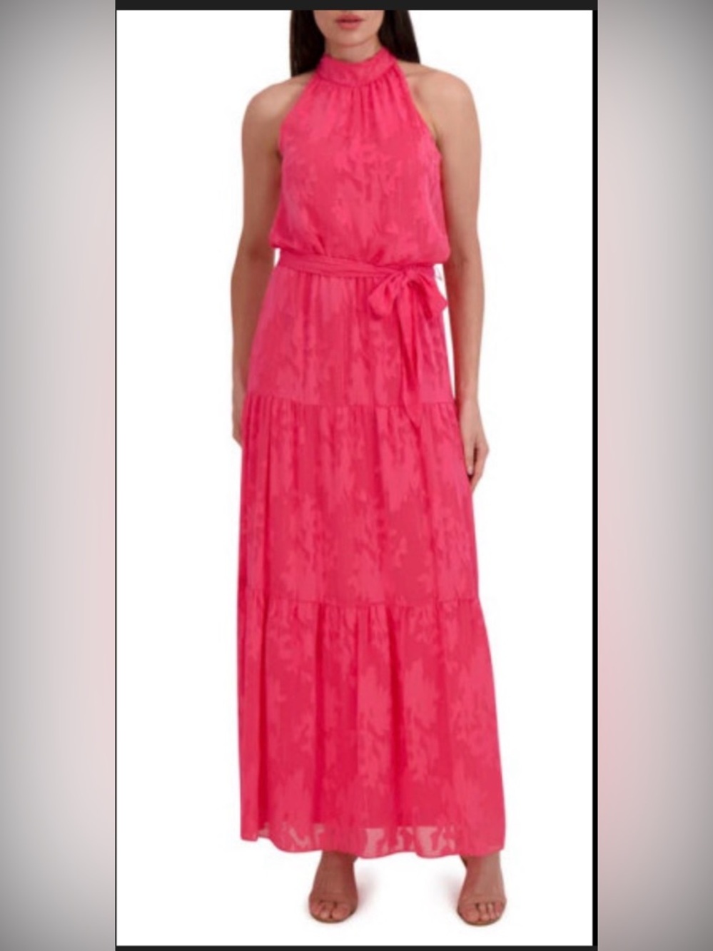 julia jordan Hot Pink Halter Tie-Waist Tiered Maxi Dress